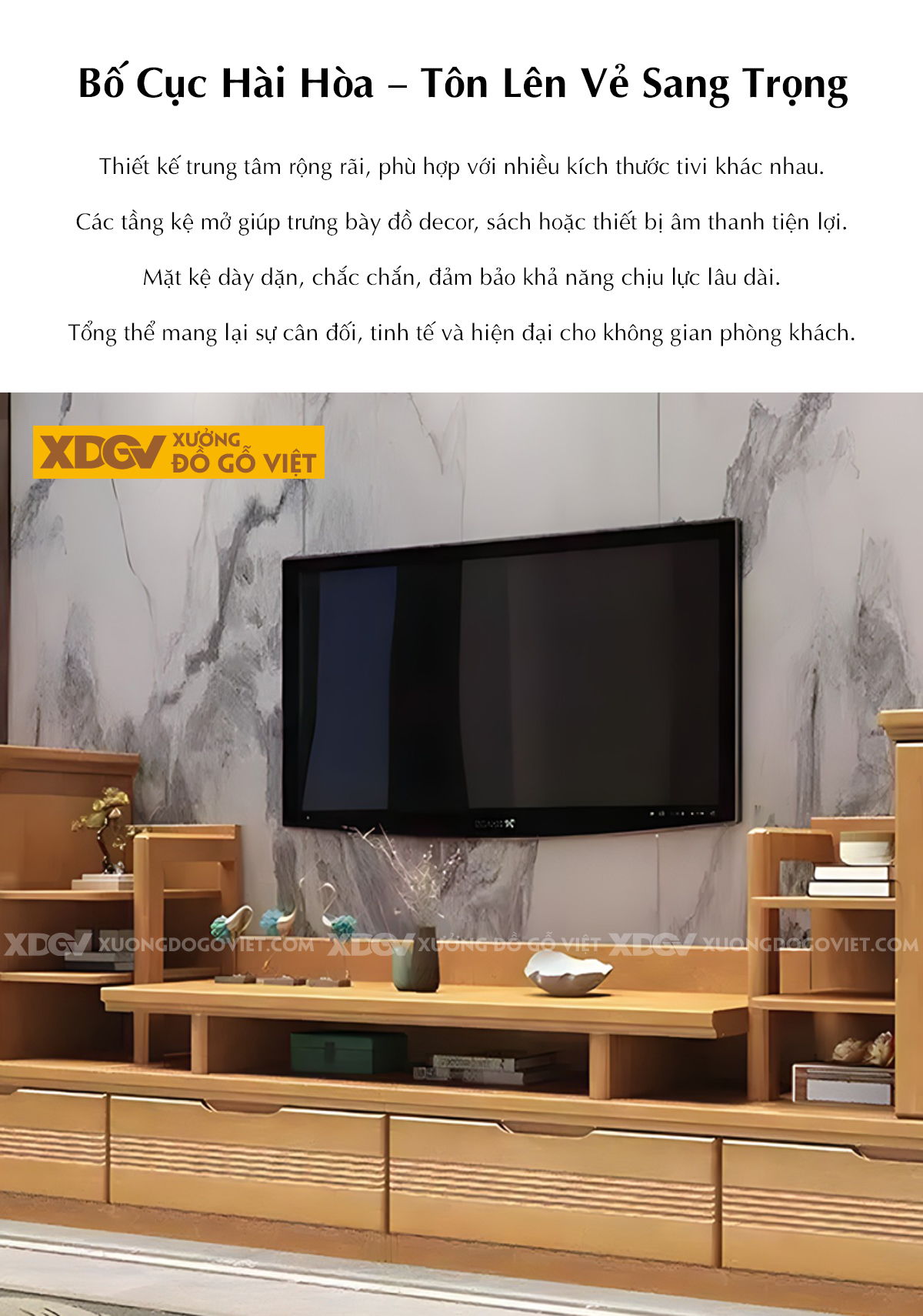 Kệ Tivi Gỗ Sồi Nhiều Ngăn Kéo Kết Hợp Tủ Cánh Kính 2 Buồng