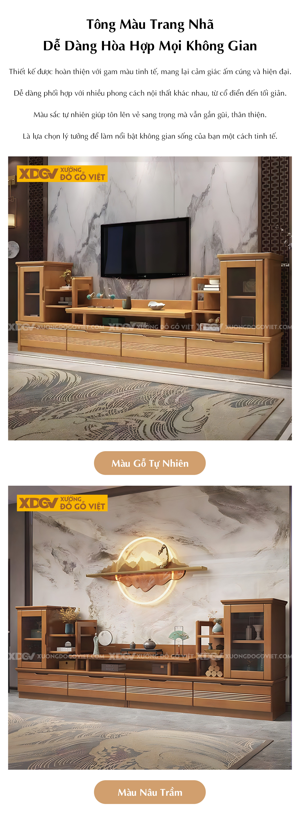 Kệ Tivi Gỗ Sồi Nhiều Ngăn Kéo Kết Hợp Tủ Cánh Kính 2 Buồng