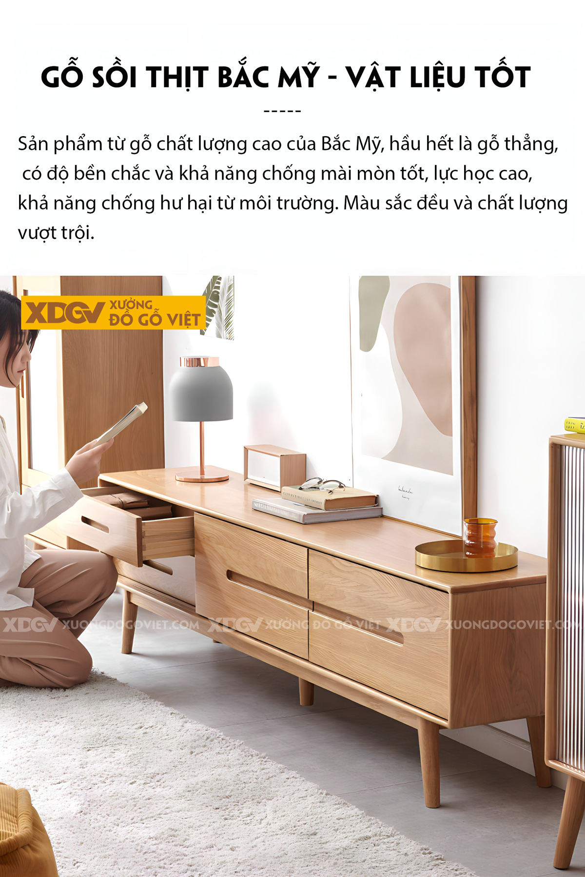 Kệ Tivi Gỗ Sồi Thịt Hiện Đại 3 Buồng Cánh Trượt Tay Âm Mới