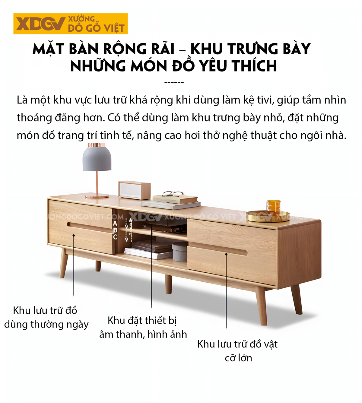 Kệ Tivi Gỗ Sồi Thịt Hiện Đại 3 Buồng Cánh Trượt Tay Âm Mới