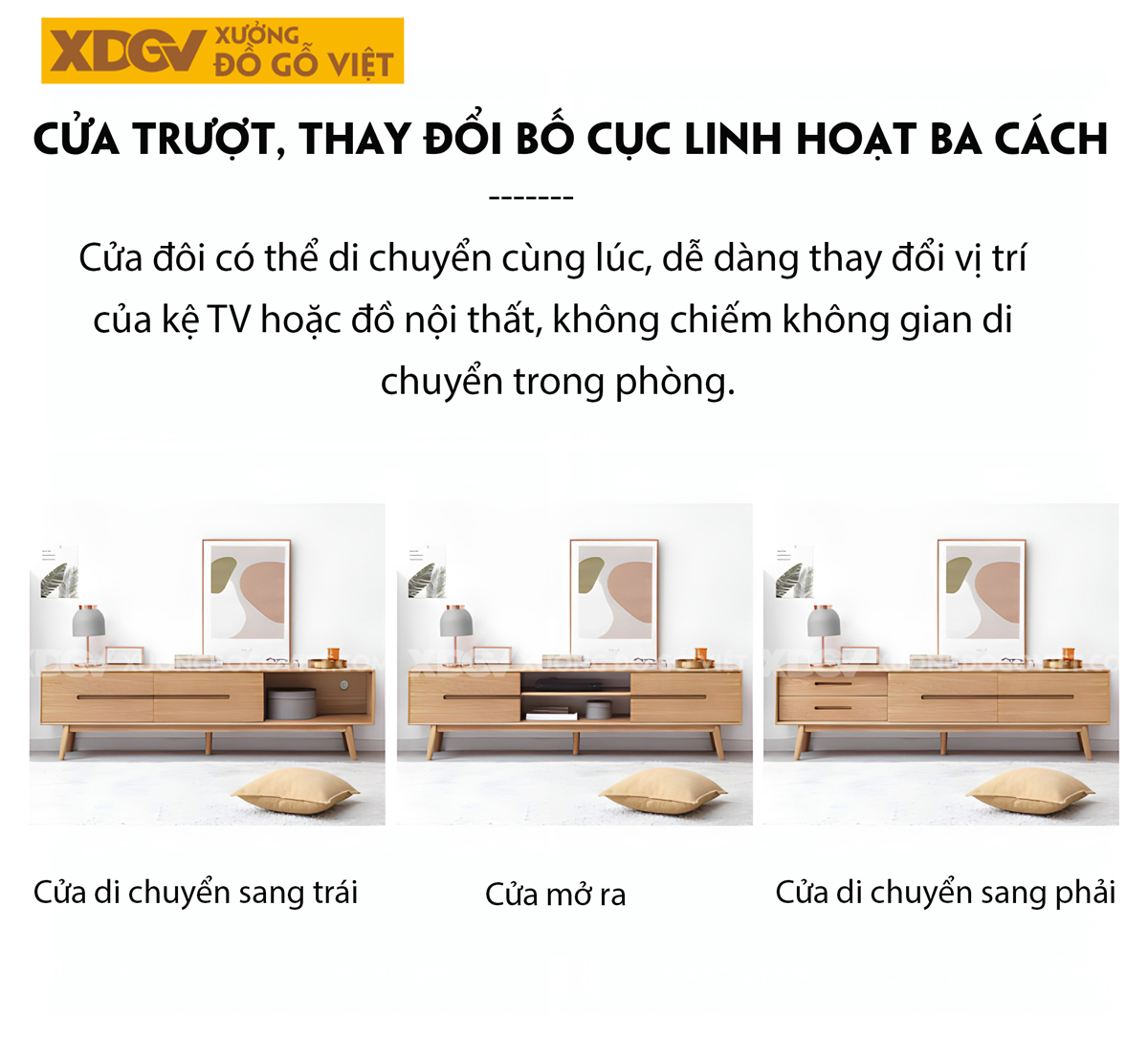 Kệ Tivi Gỗ Sồi Thịt Hiện Đại 3 Buồng Cánh Trượt Tay Âm Mới