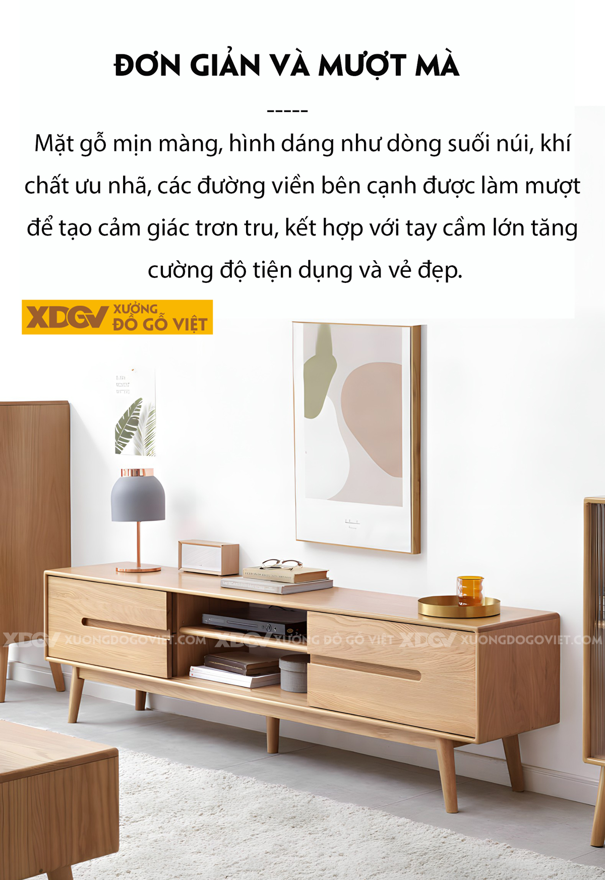 Kệ Tivi Gỗ Sồi Thịt Hiện Đại 3 Buồng Cánh Trượt Tay Âm Mới
