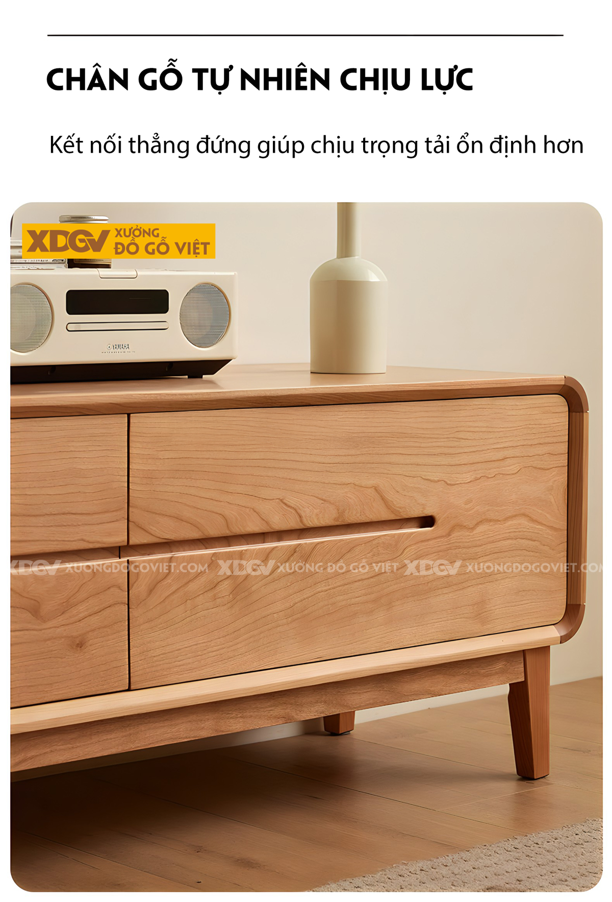 Kệ Tivi Gỗ Sồi Thịt Hiện Đại Bo Góc Ghép Mộng Liền Mạch