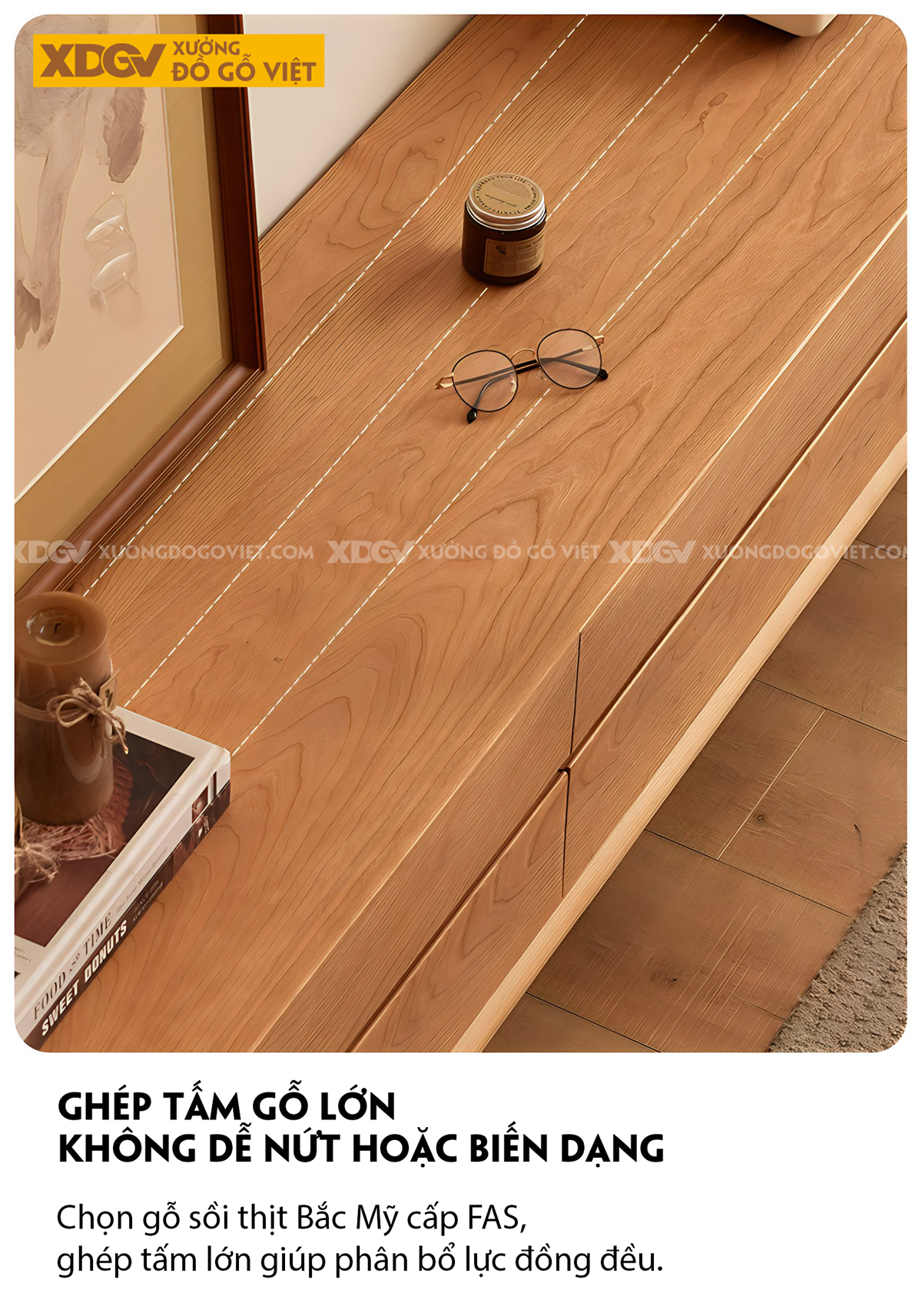 Kệ Tivi Gỗ Sồi Thịt Hiện Đại Bo Góc Ghép Mộng Liền Mạch