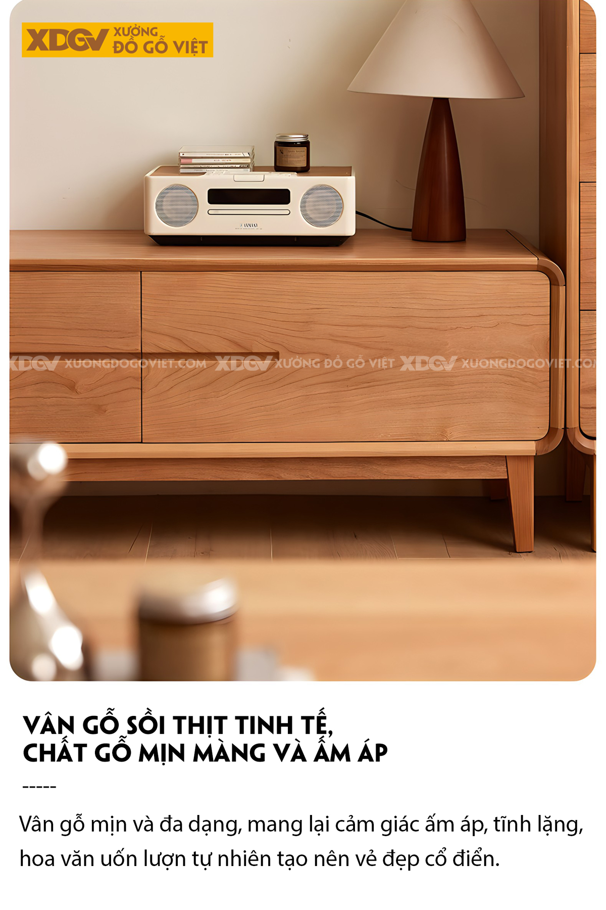 Kệ Tivi Gỗ Sồi Thịt Hiện Đại Bo Góc Ghép Mộng Liền Mạch