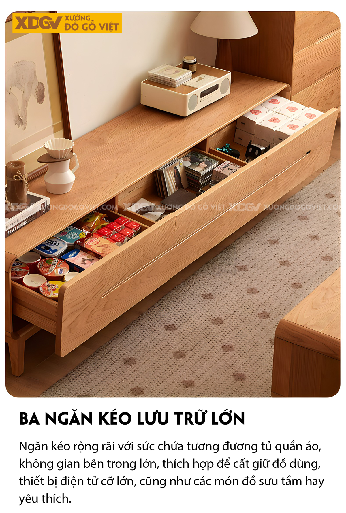 Kệ Tivi Gỗ Sồi Thịt Hiện Đại Bo Góc Ghép Mộng Liền Mạch