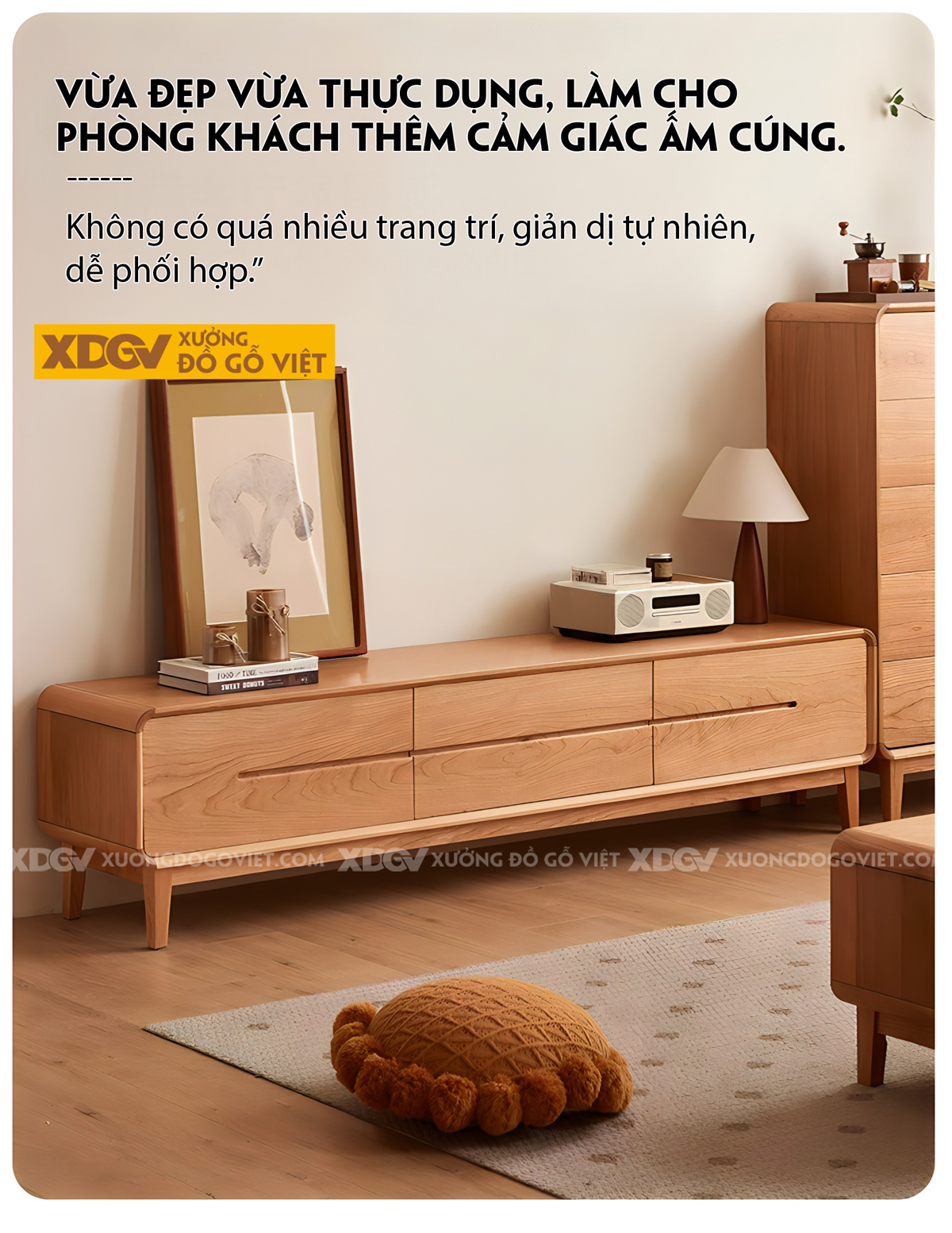 Kệ Tivi Gỗ Sồi Thịt Hiện Đại Bo Góc Ghép Mộng Liền Mạch