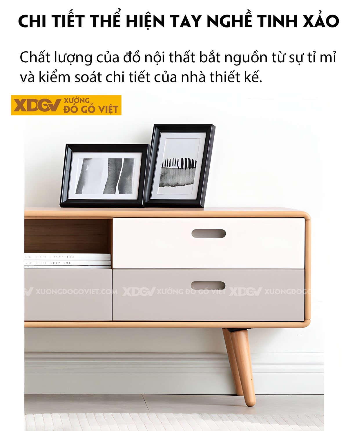 Kệ Tivi Gỗ Sồi Tự Nhiên Hiện Đại Chân Côn Cánh Sơn Bệt