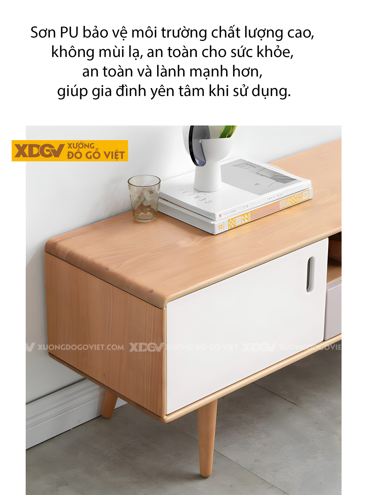 Kệ Tivi Gỗ Sồi Tự Nhiên Hiện Đại Chân Côn Cánh Sơn Bệt