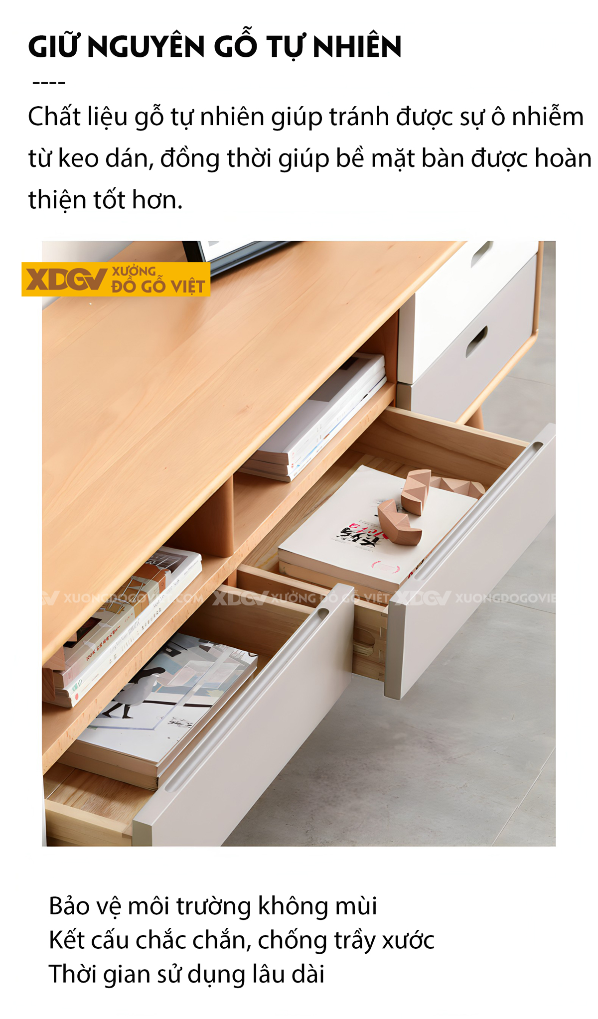 Kệ Tivi Gỗ Sồi Tự Nhiên Hiện Đại Chân Côn Cánh Sơn Bệt