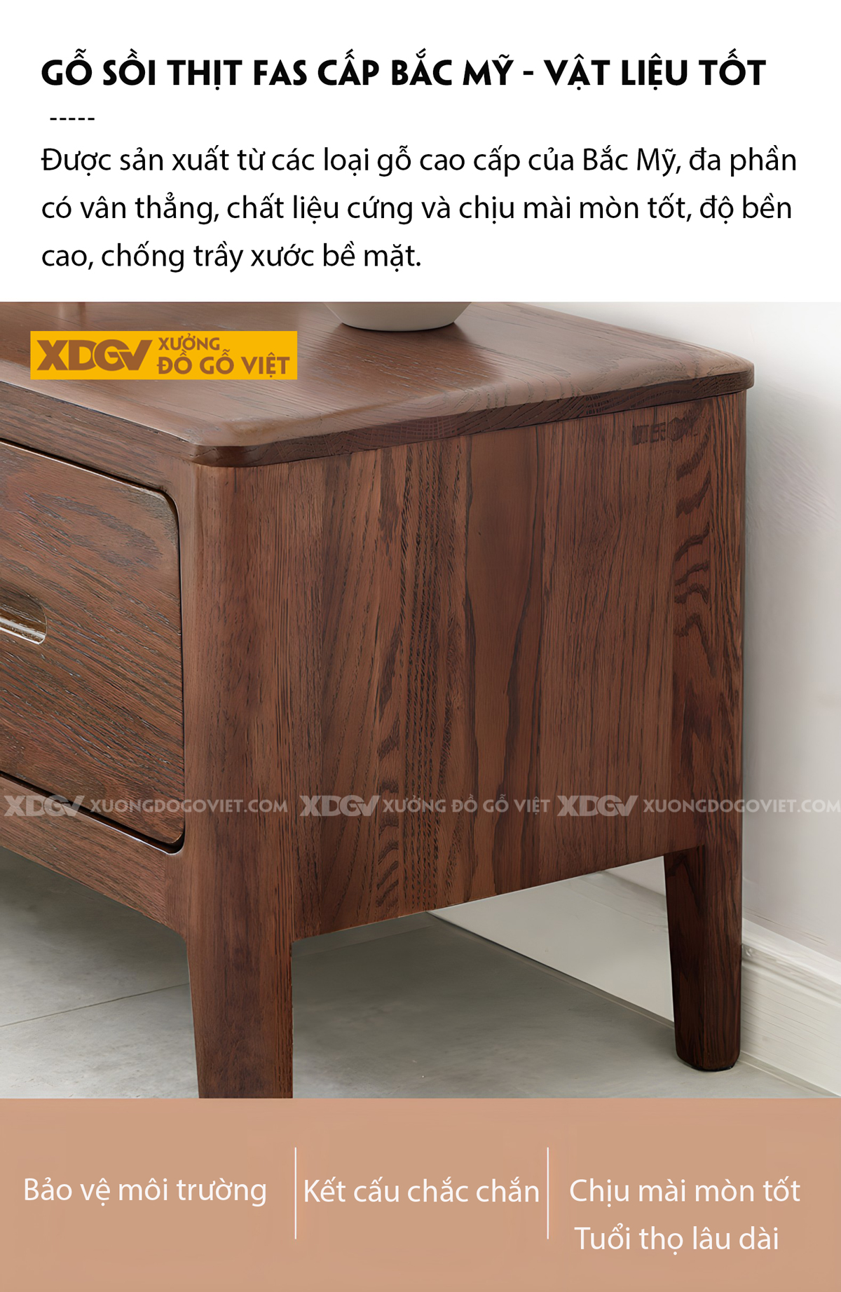 Kệ Tivi Gỗ Sồi Vân Tự Nhiên Tay Âm Khoét Giữa Liền Mạch