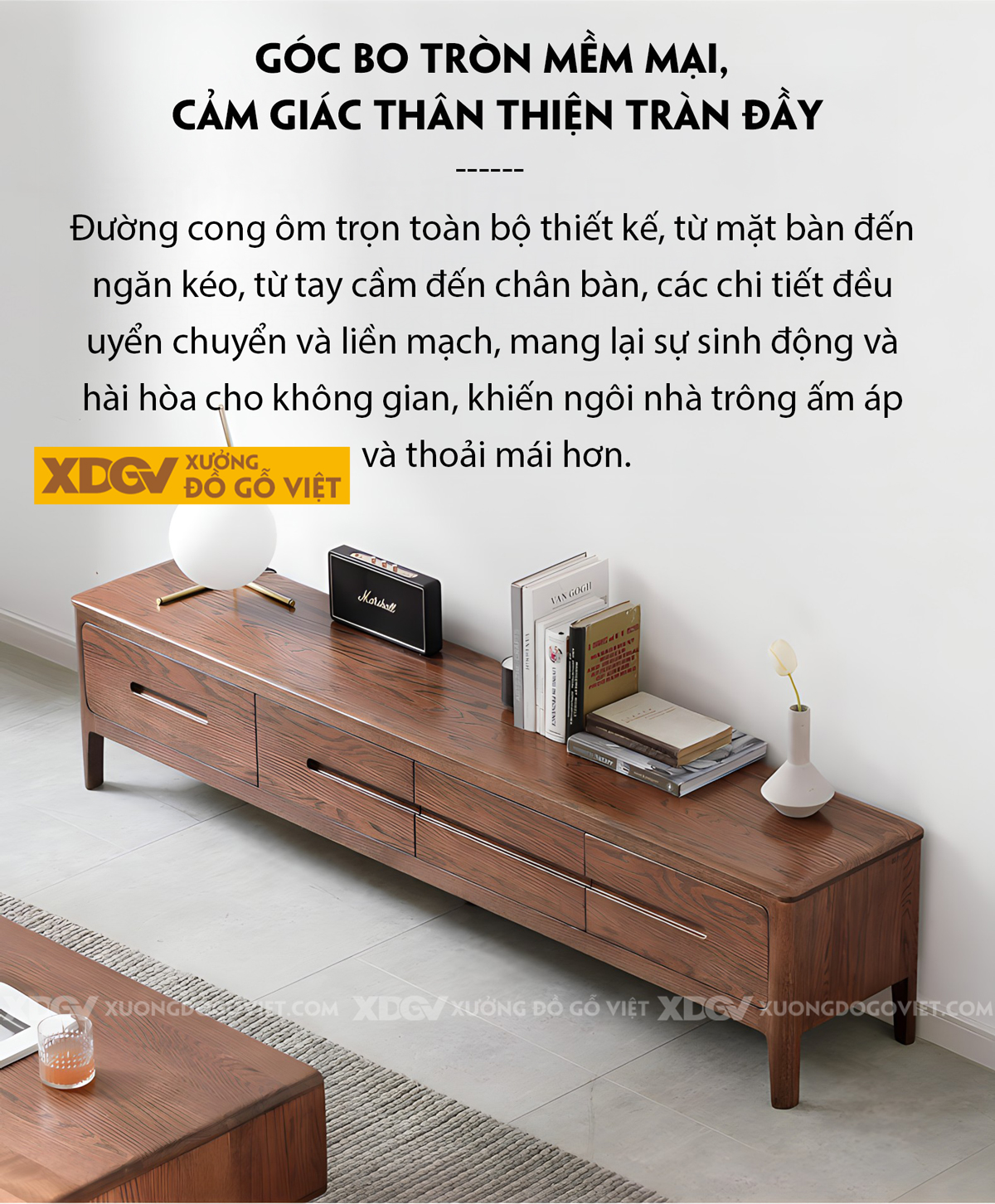 Kệ Tivi Gỗ Sồi Vân Tự Nhiên Tay Âm Khoét Giữa Liền Mạch