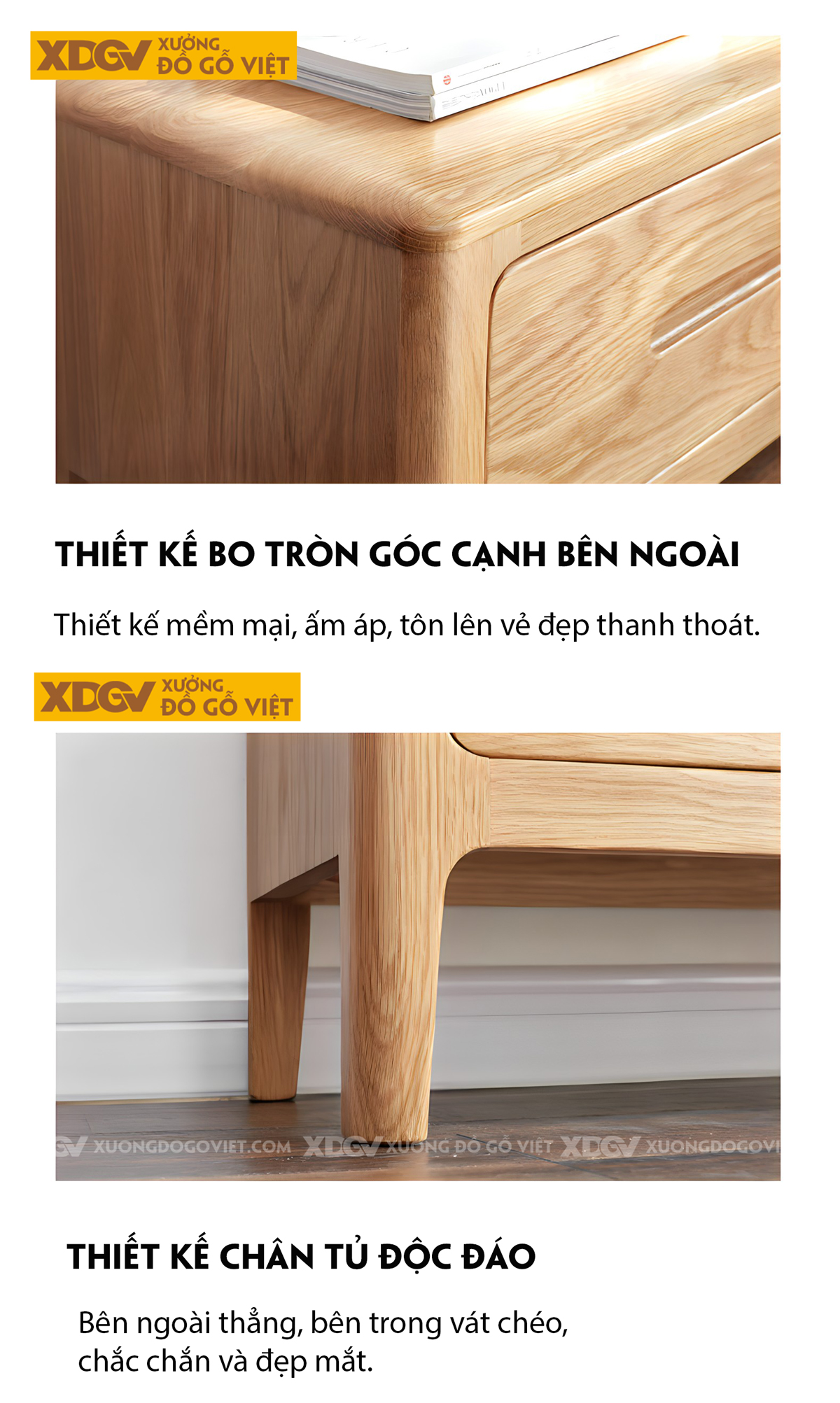 Kệ Tivi Gỗ Sồi Vân Tự Nhiên Tay Âm Khoét Giữa Liền Mạch