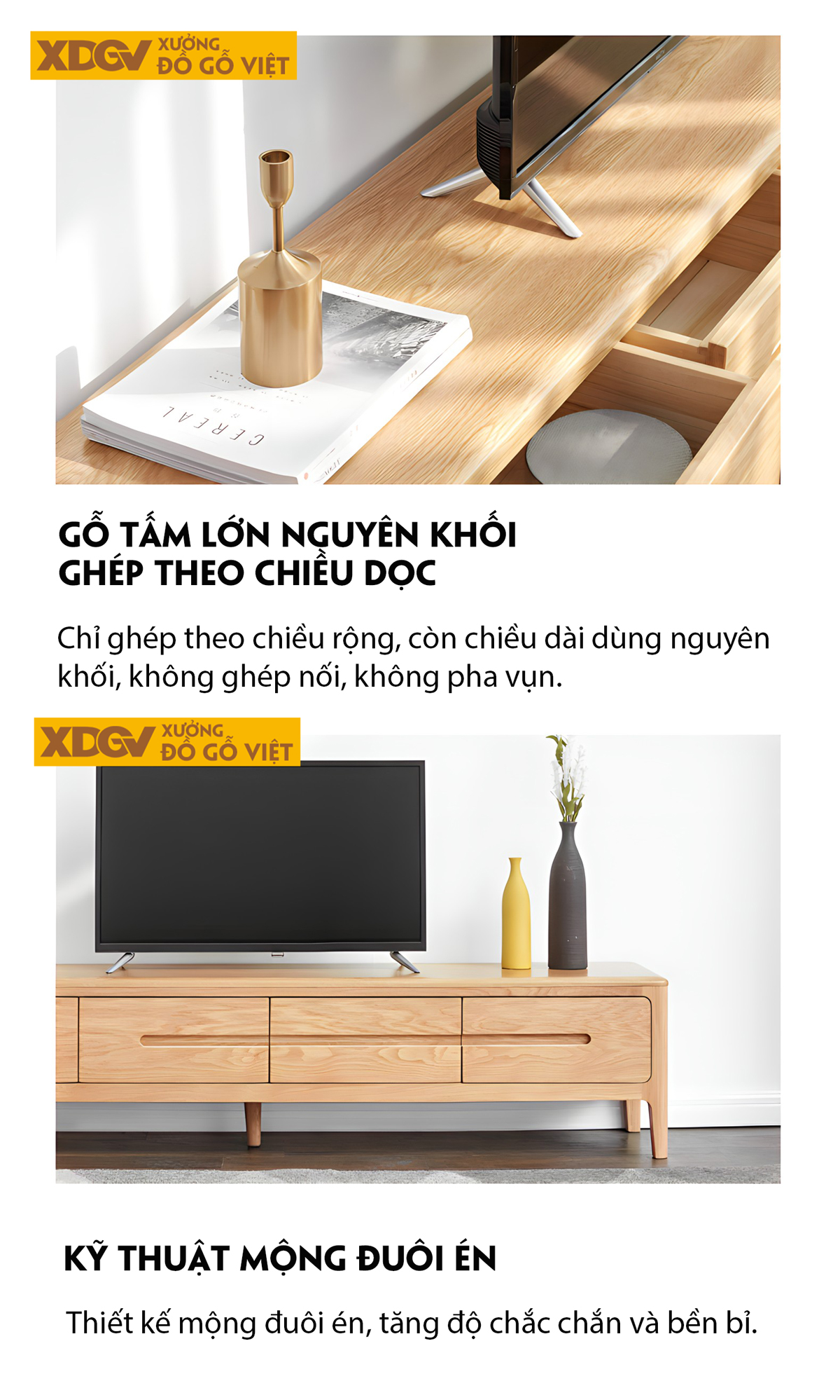 Kệ Tivi Gỗ Sồi Vân Tự Nhiên Tay Âm Khoét Giữa Liền Mạch