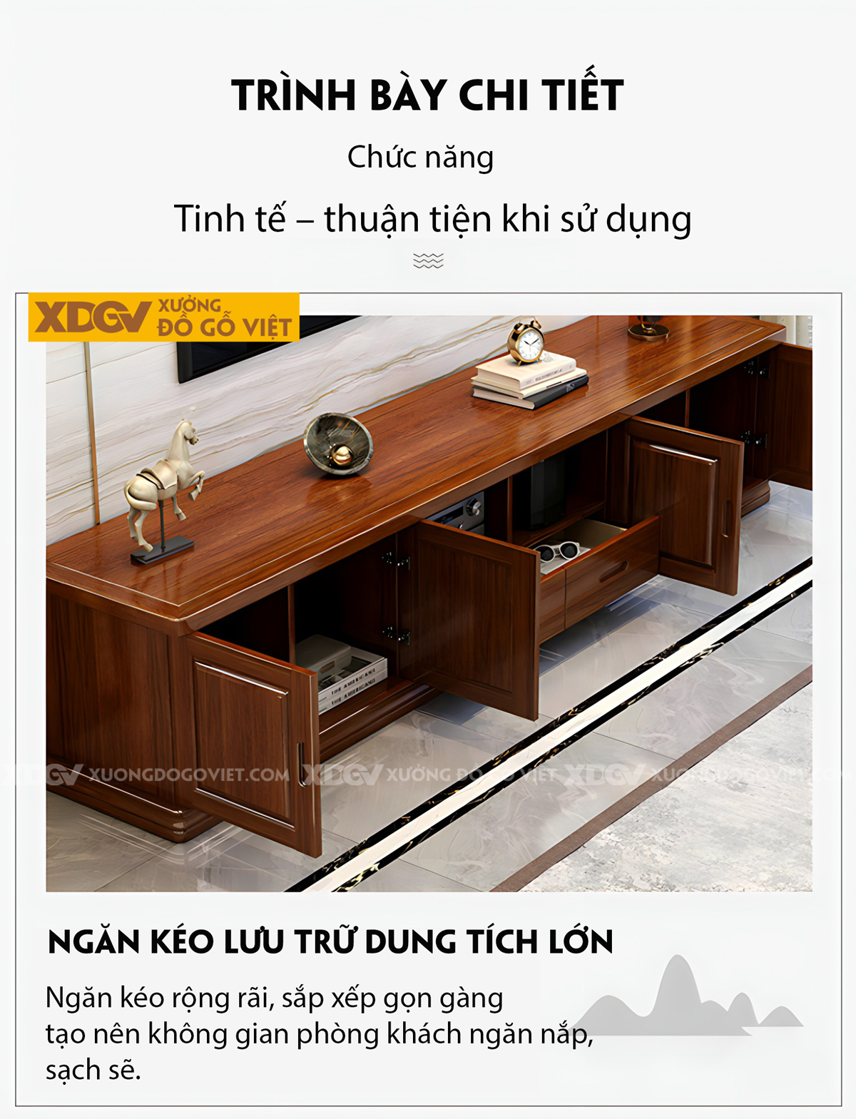 Kệ Tivi Gỗ Xoan Đào Dáng Truyền Thống Bo Cạnh