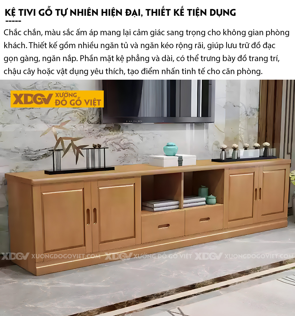 Kệ Tivi Gỗ Xoan Đào Dáng Truyền Thống Bo Cạnh