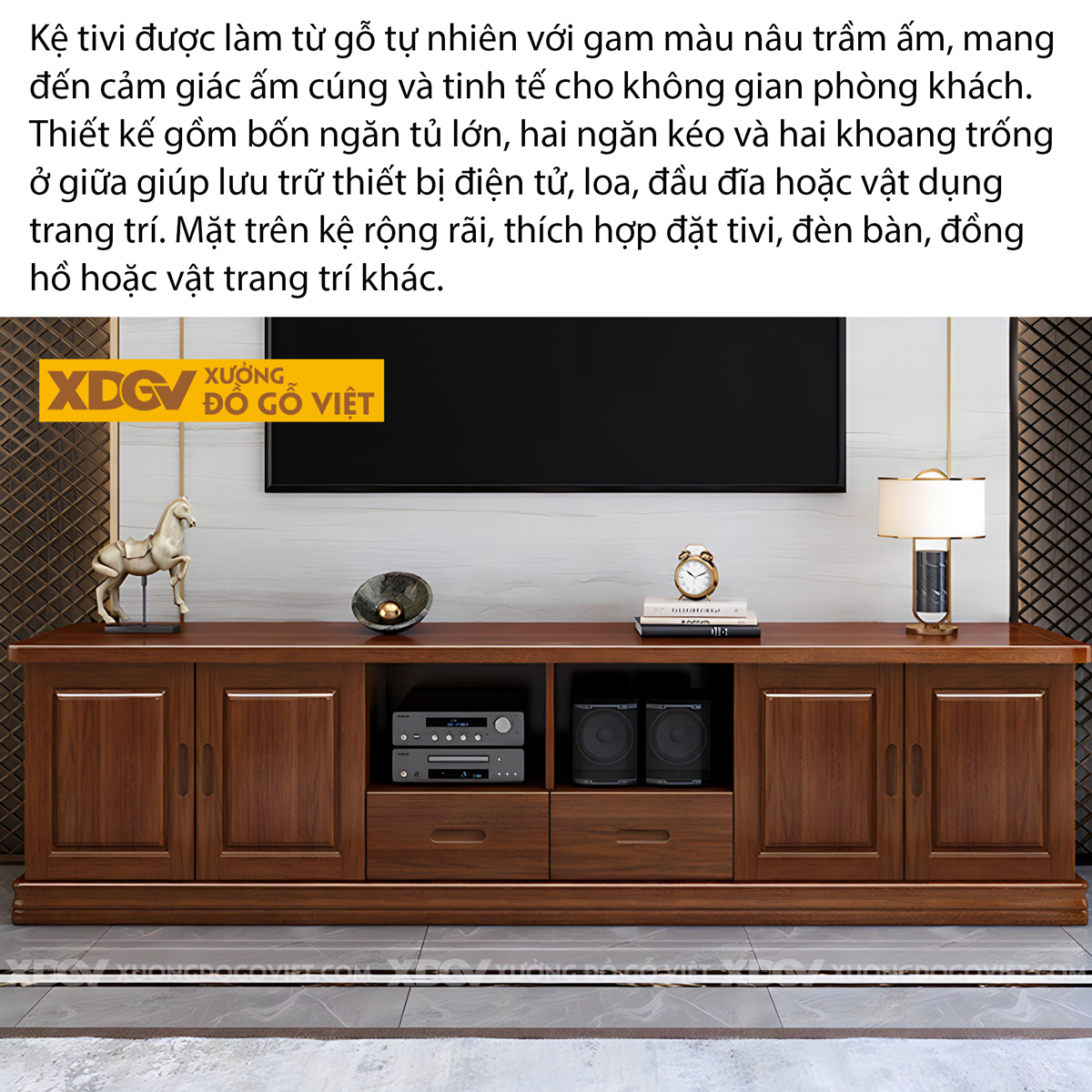 Kệ Tivi Gỗ Xoan Đào Dáng Truyền Thống Bo Cạnh