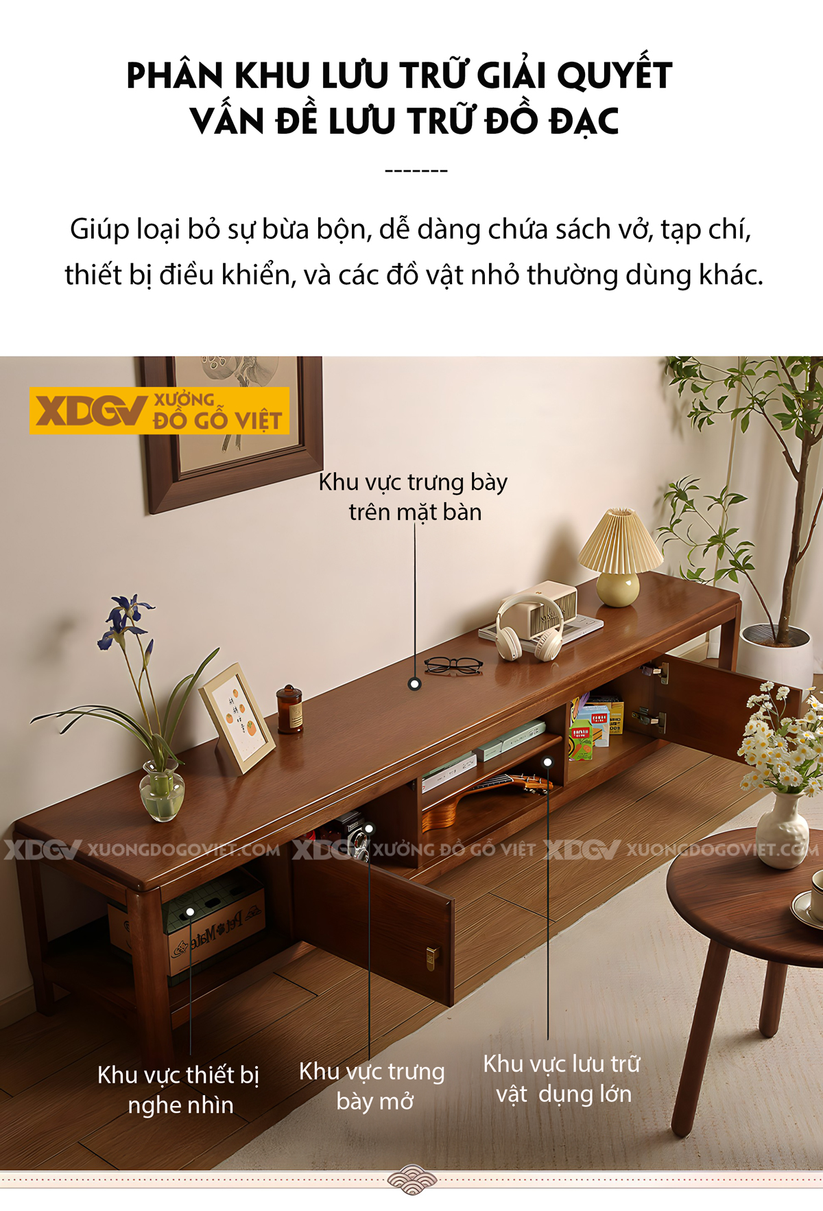 Kệ Tivi Gỗ Xoan Đào Phòng Khách Chân Cao Cánh Mở Có Hộc Đựng