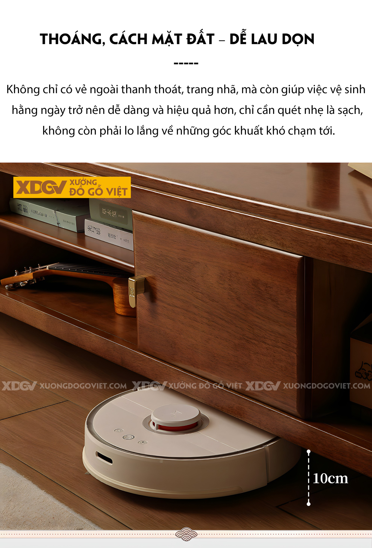 Kệ Tivi Gỗ Xoan Đào Phòng Khách Chân Cao Cánh Mở Có Hộc Đựng