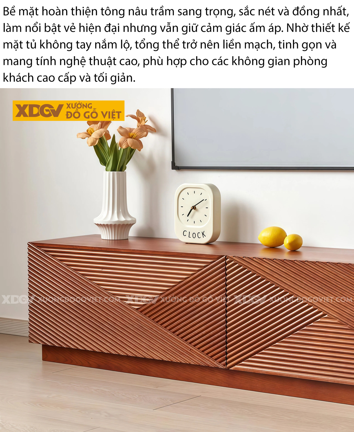 Kệ Tivi Gỗ Xoan Đào Thiết Kế Họa Tiết Hình Học hiện đại