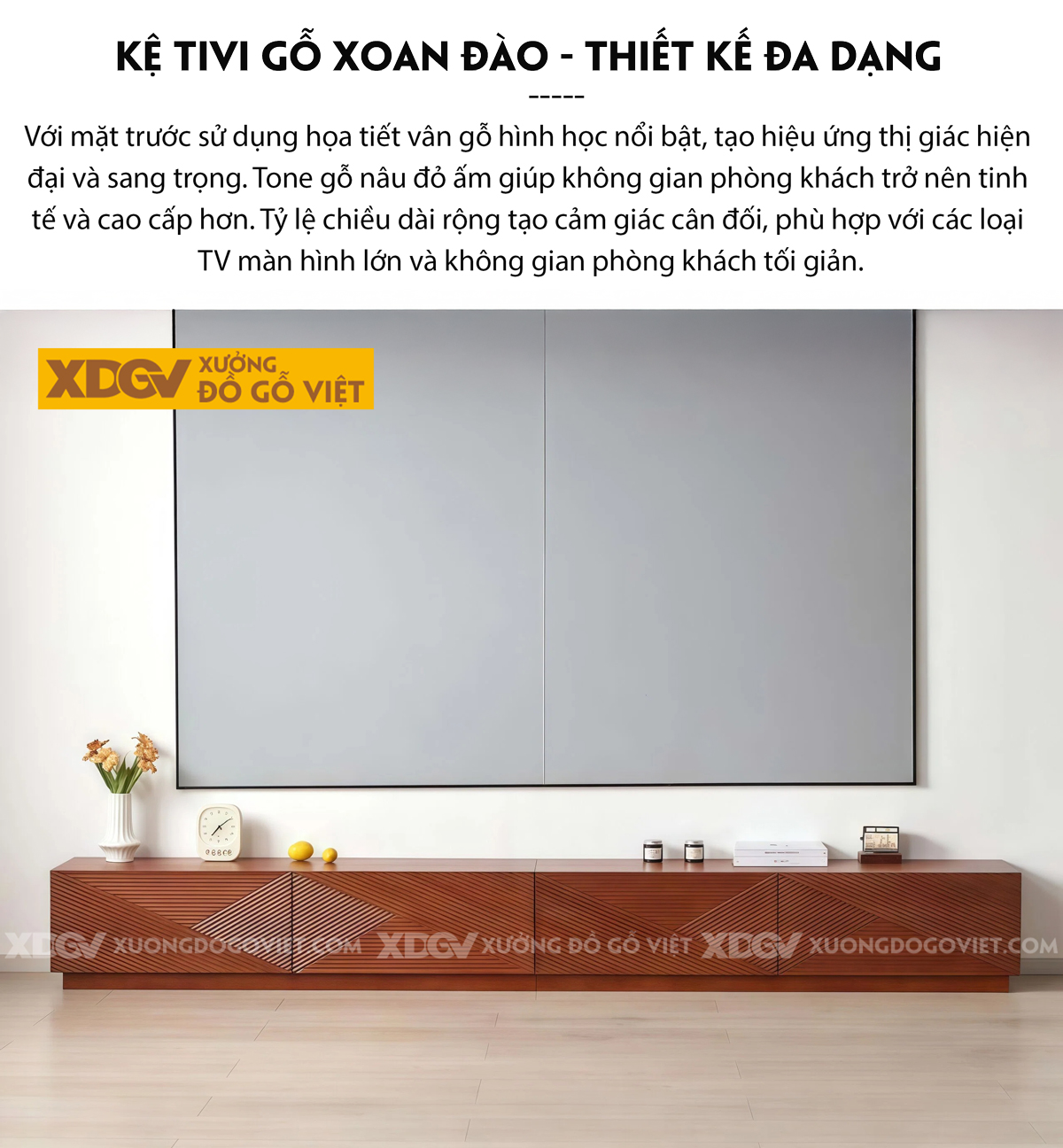 Kệ Tivi Gỗ Xoan Đào Thiết Kế Họa Tiết Hình Học hiện đại