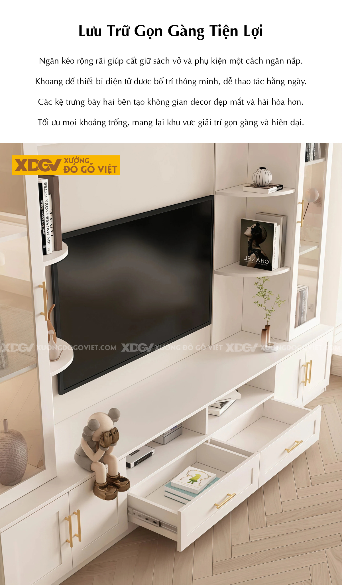 Kệ Tivi Kèm Tủ Gỗ Cao Su Lưu Trữ Lớn Tủ Trưng Bày Phối Kính