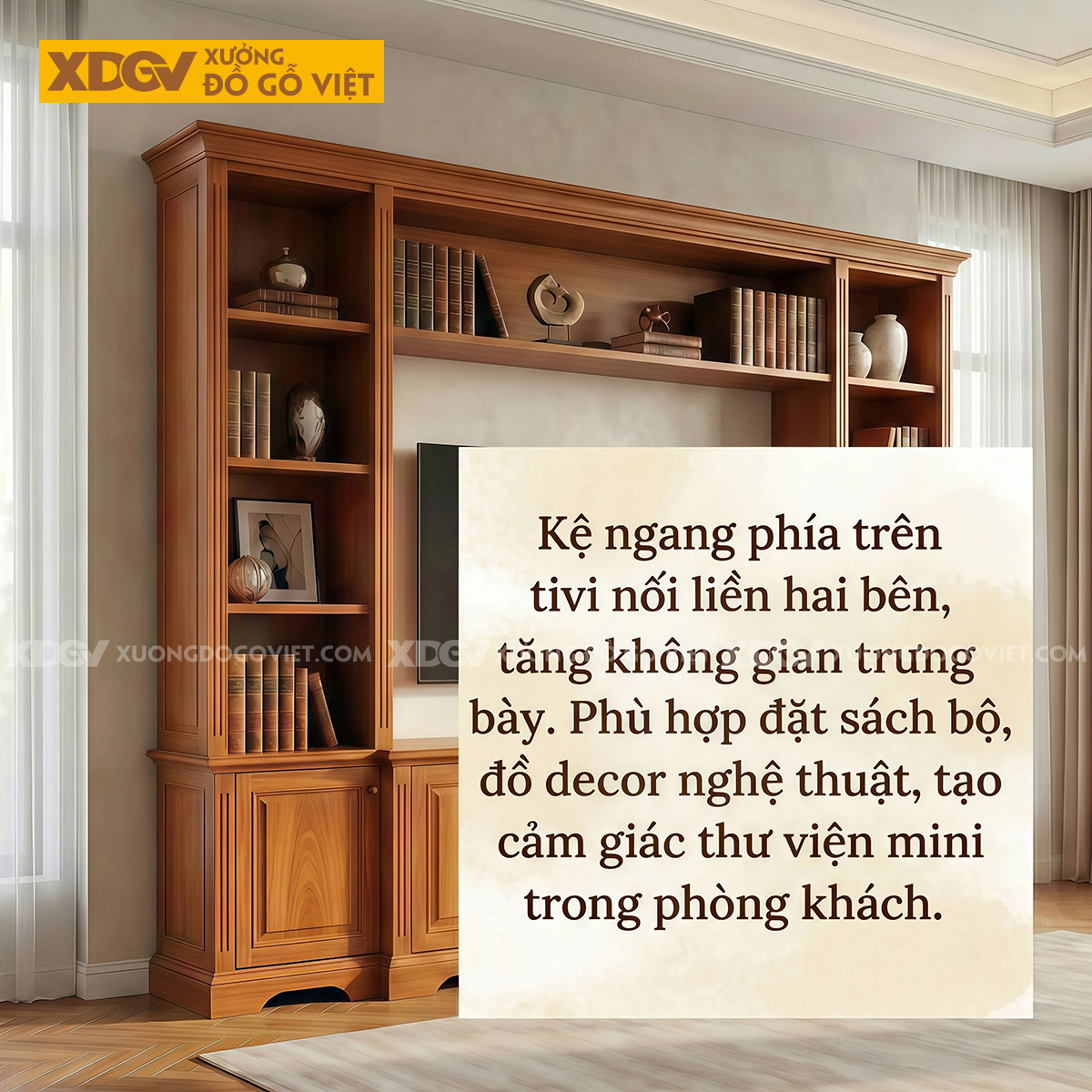 Kệ Tivi Kèm Tủ Trưng Bày Gỗ Gõ Đỏ Nhiều Ngăn Lưu Trữ Đa Dạng