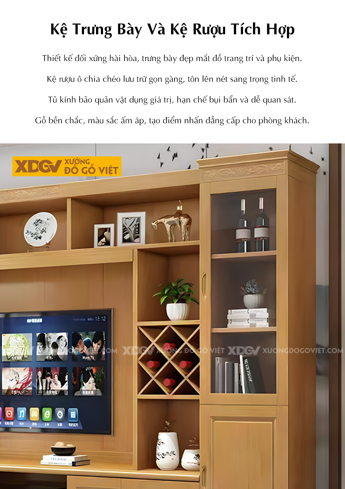 Kệ Tivi Kết Hợp Tủ Gỗ Cao Su Nhiều Ngăn Phòng Khách Hiện Đại