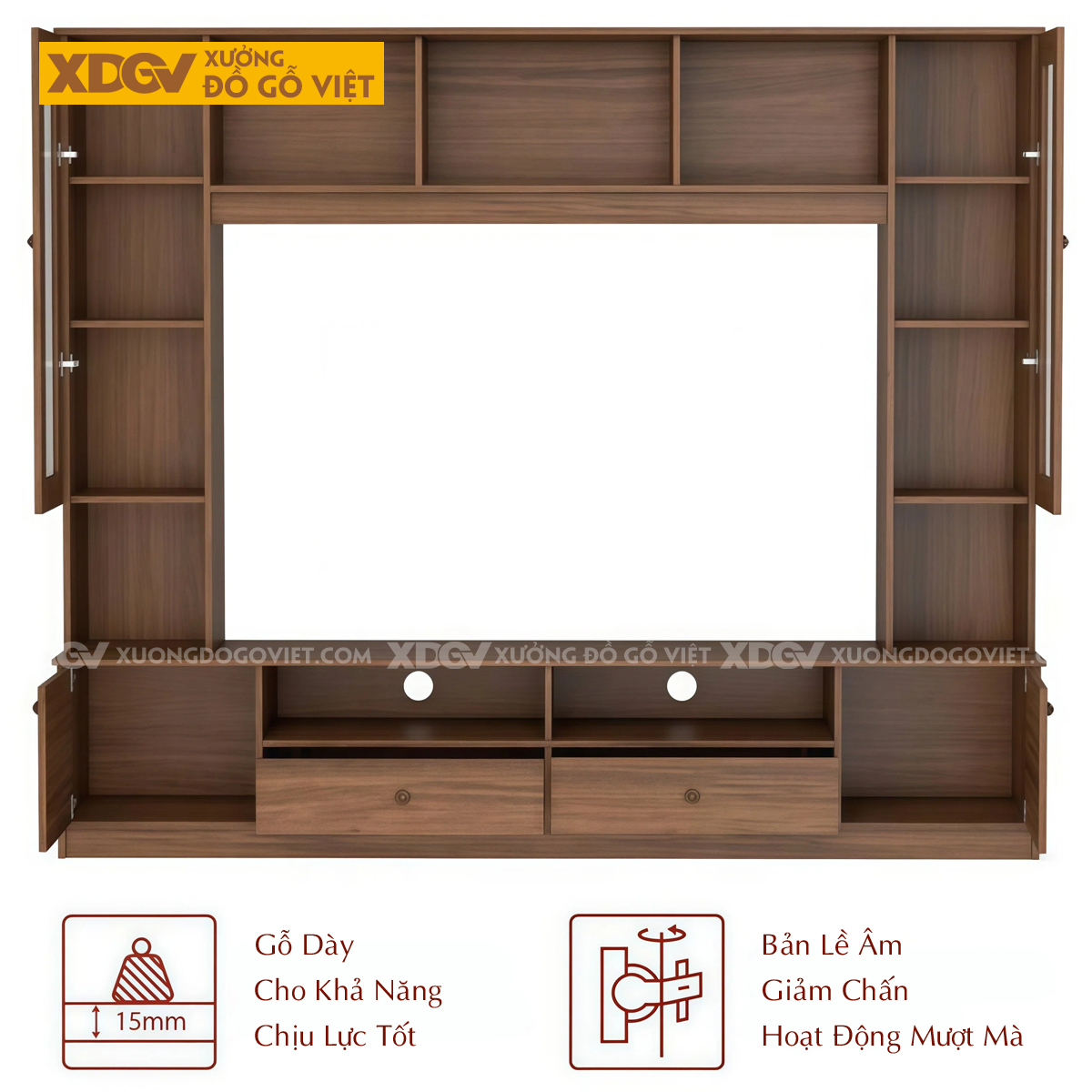 Kệ Tivi Kết Hợp Tủ Gỗ MDF Chân Sát Sàn Đa Ngăn Lưu Trữ