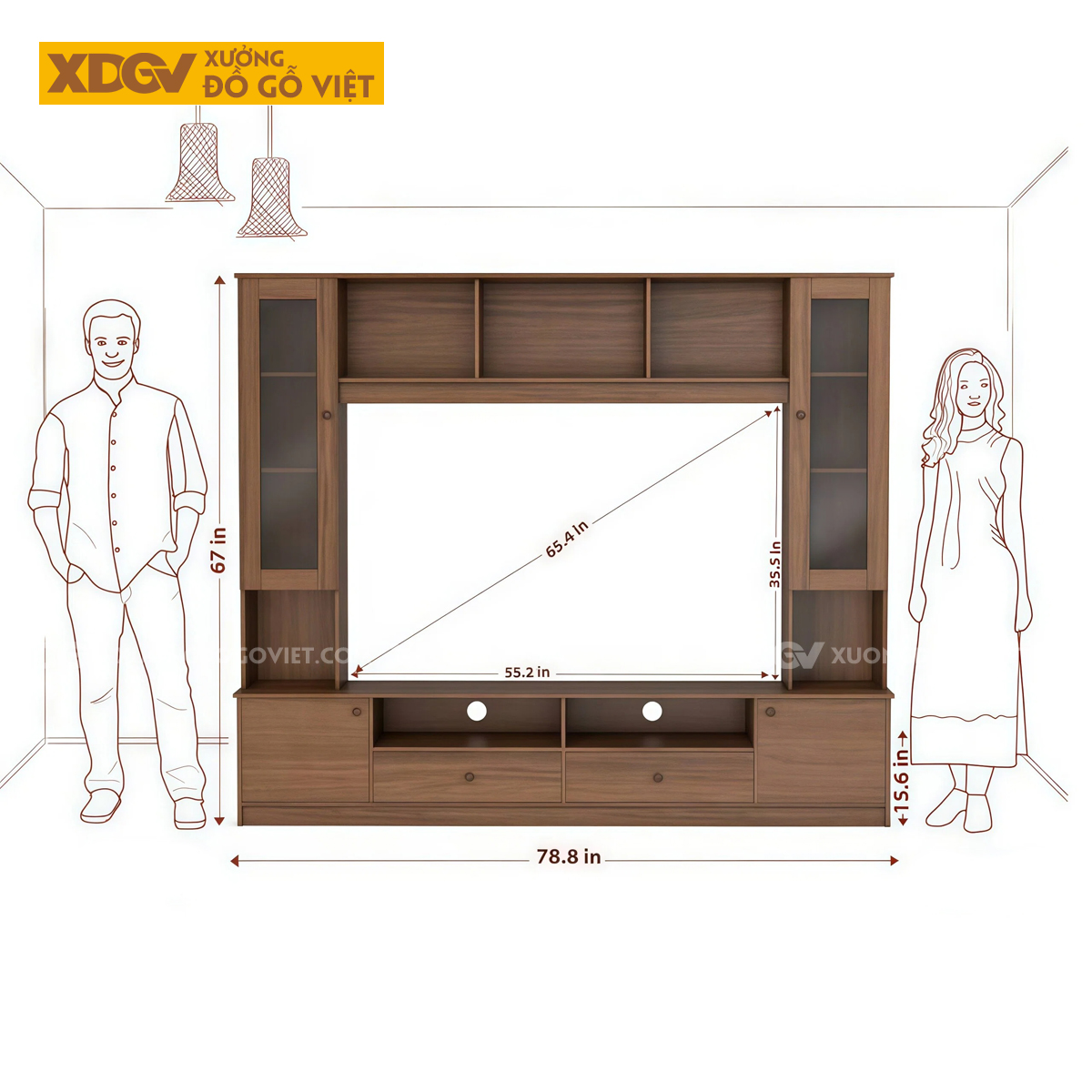 Kệ Tivi Kết Hợp Tủ Gỗ MDF Chân Sát Sàn Đa Ngăn Lưu Trữ