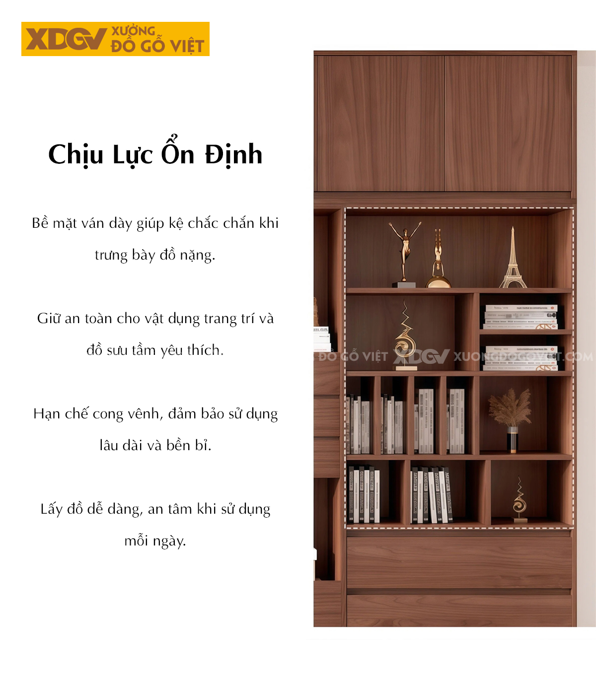 Kệ Tivi Kết Hợp Tủ Gỗ Veneer Óc Chó Lưu Trữ Đa Dạng Hai Bên