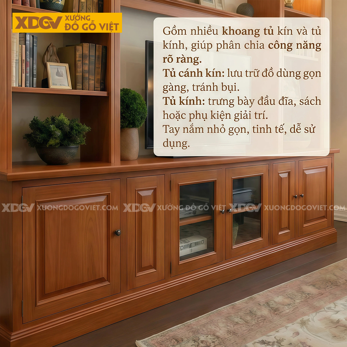 Kệ Tivi Kết Hợp Tủ Trưng Bày Gỗ Gõ Đỏ Tháp Kệ 2 Bên Độc Đáo