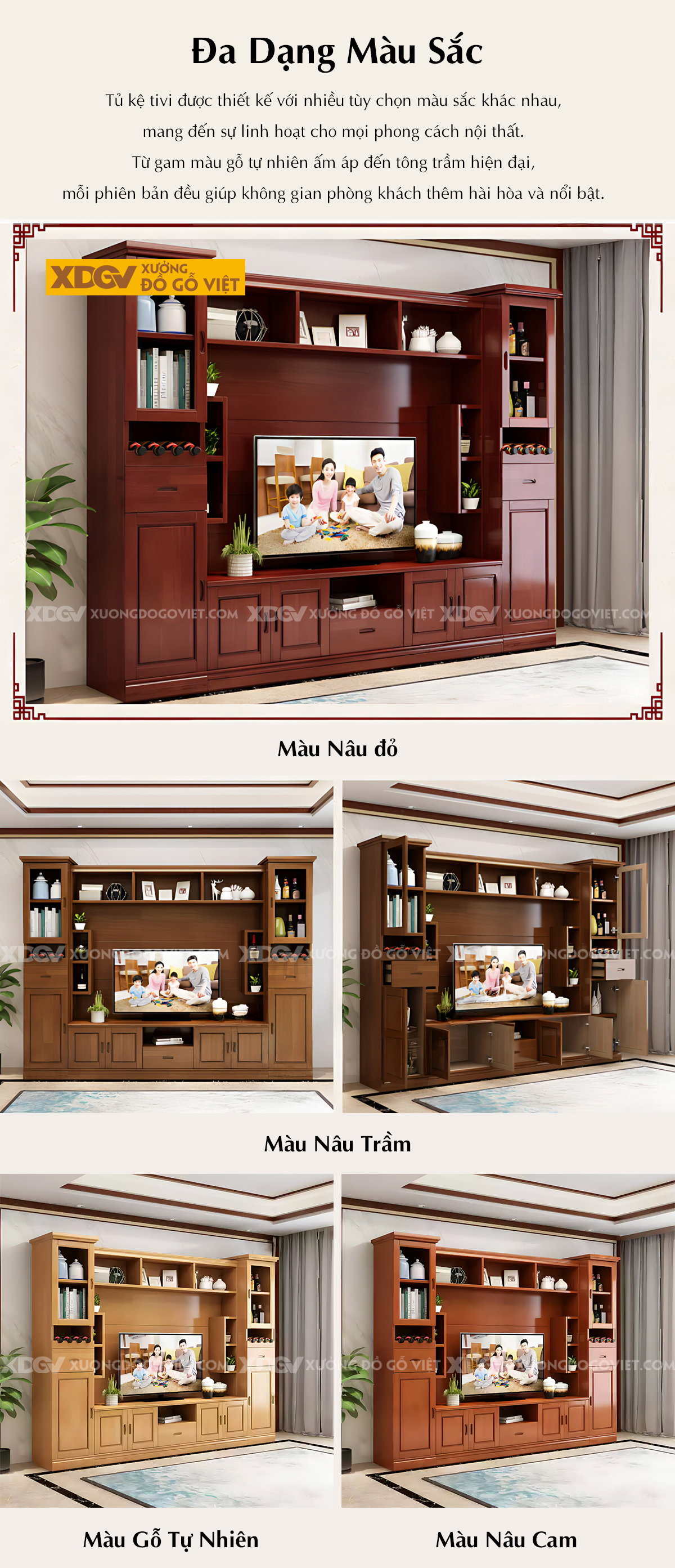 Kệ Tivi Liền Tủ Để Đồ Trang Trí Gỗ Sồi Kết Hợp Cánh Kính