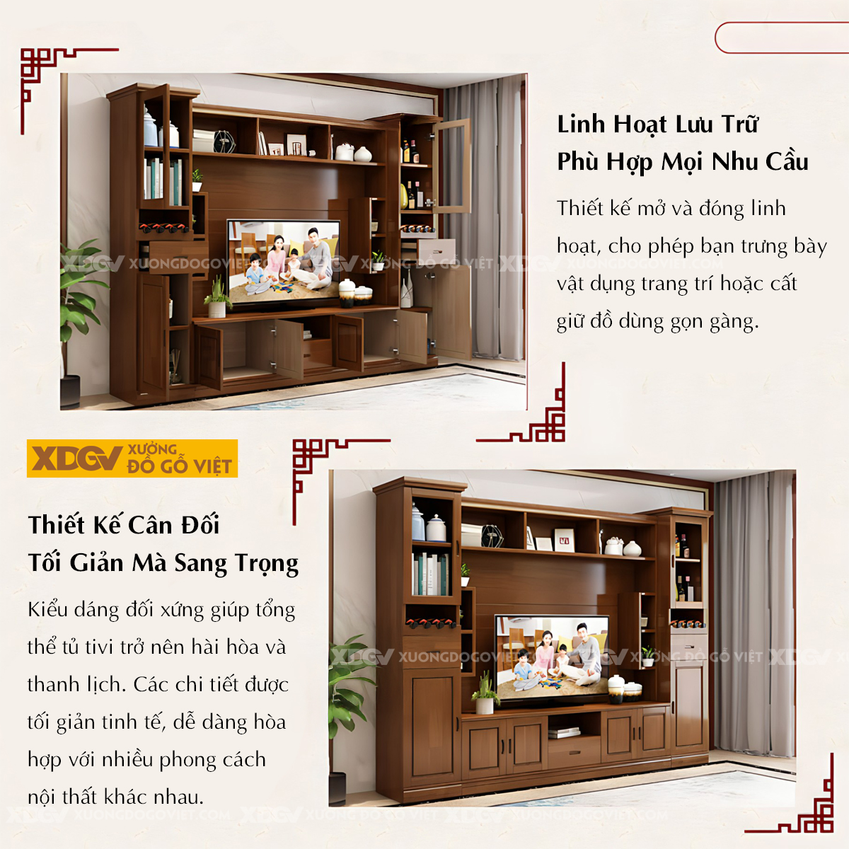 Kệ Tivi Liền Tủ Để Đồ Trang Trí Gỗ Sồi Kết Hợp Cánh Kính