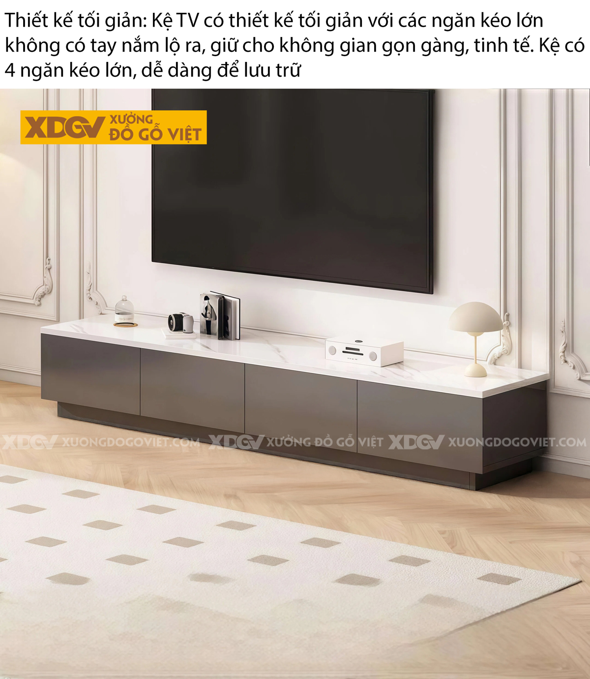 Kệ Tivi Phòng Khách Gỗ Công Nghiêp Chân Sát Sàn Dáng Vuông