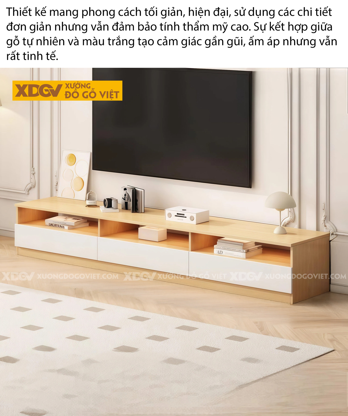 Kệ Tivi Phòng Khách Gỗ Công Nghiêp Chân Sát Sàn Dáng Vuông