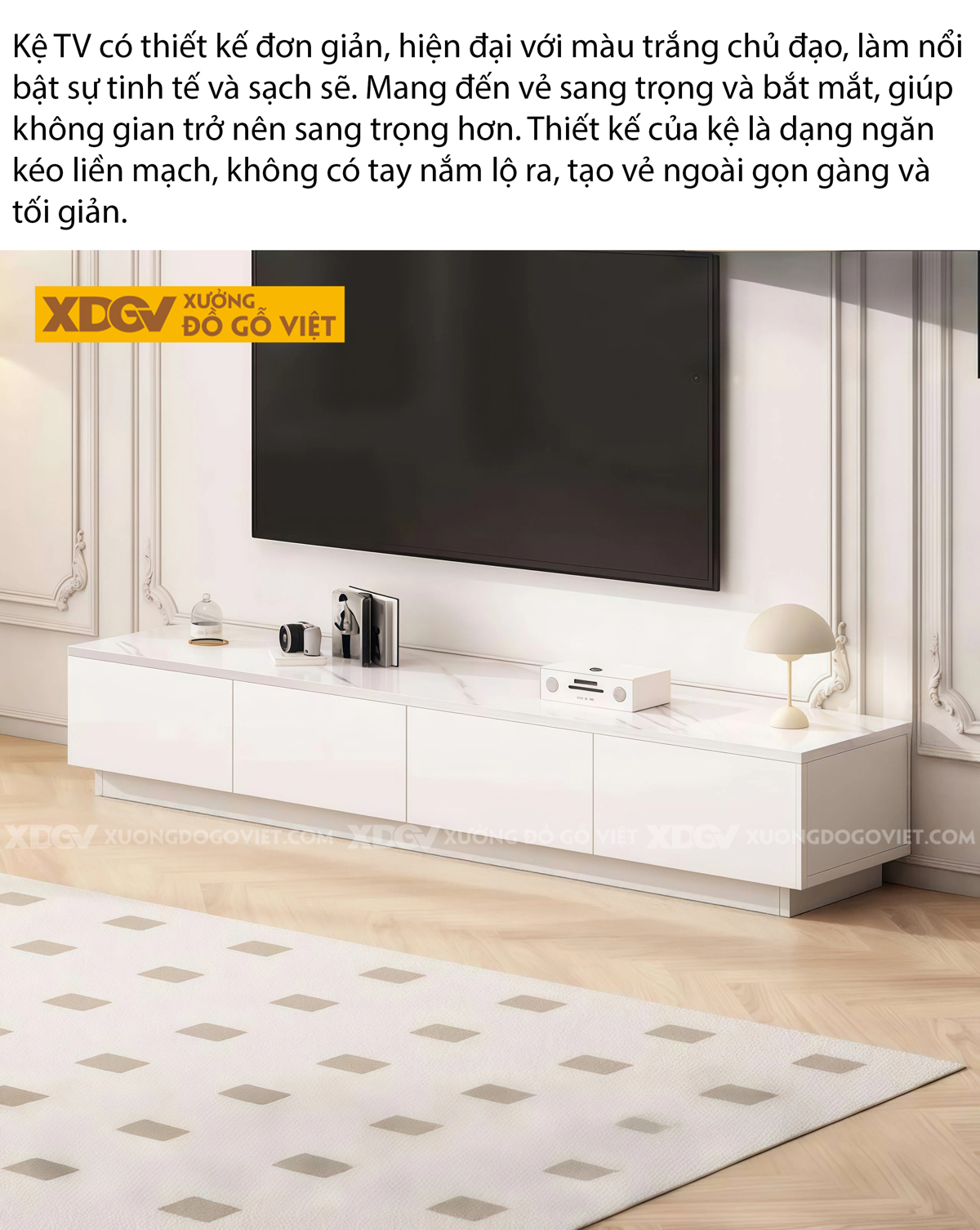 Kệ Tivi Phòng Khách Gỗ Công Nghiêp Chân Sát Sàn Dáng Vuông