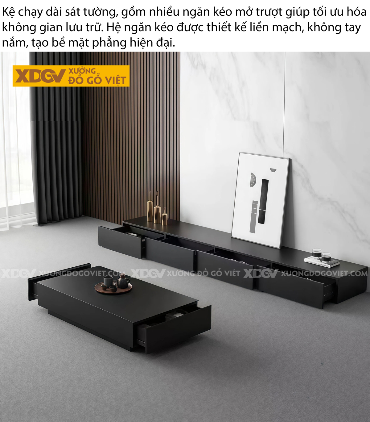 Kệ Tivi Phòng Khách Gỗ Công Nghiêp Hiện Đại Dáng Dài Và Thấp