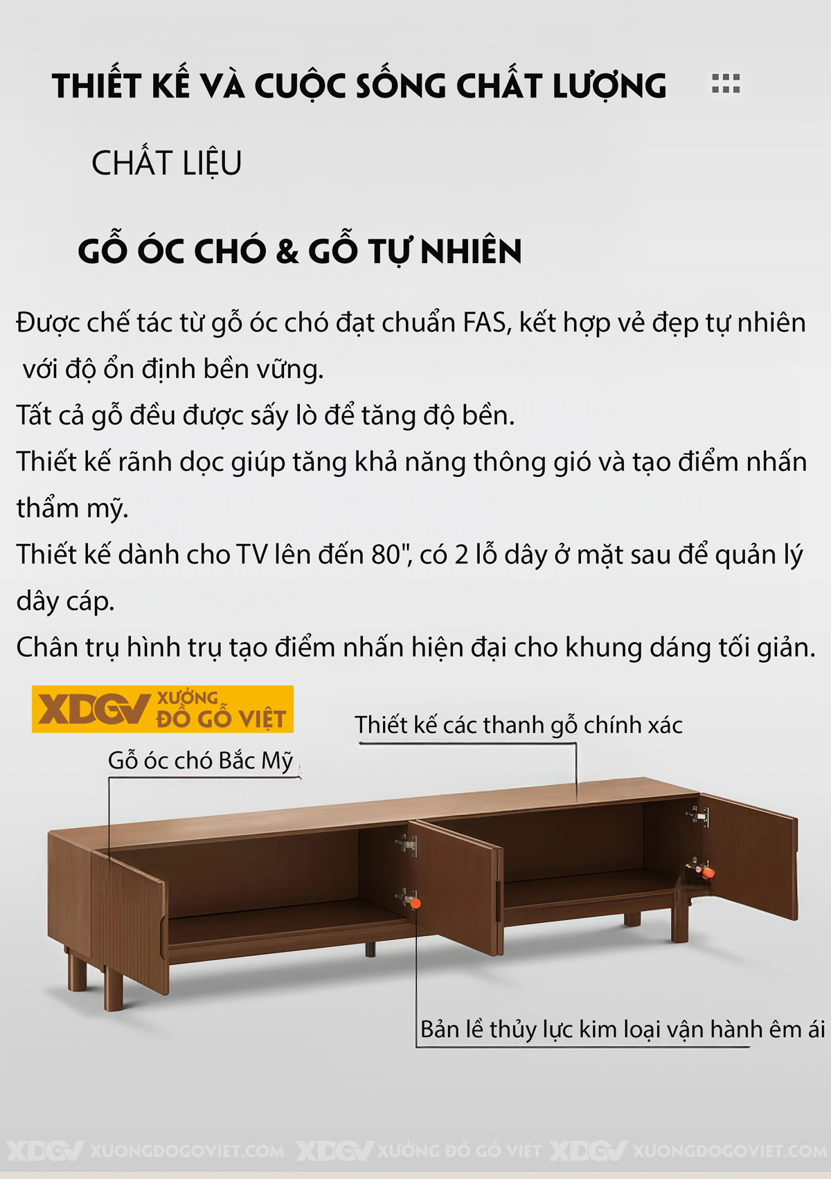 Kệ Tivi Phòng Khách Gỗ Óc Chó Cắt Rãnh CNC Tinh Xảo Hiện Đại
