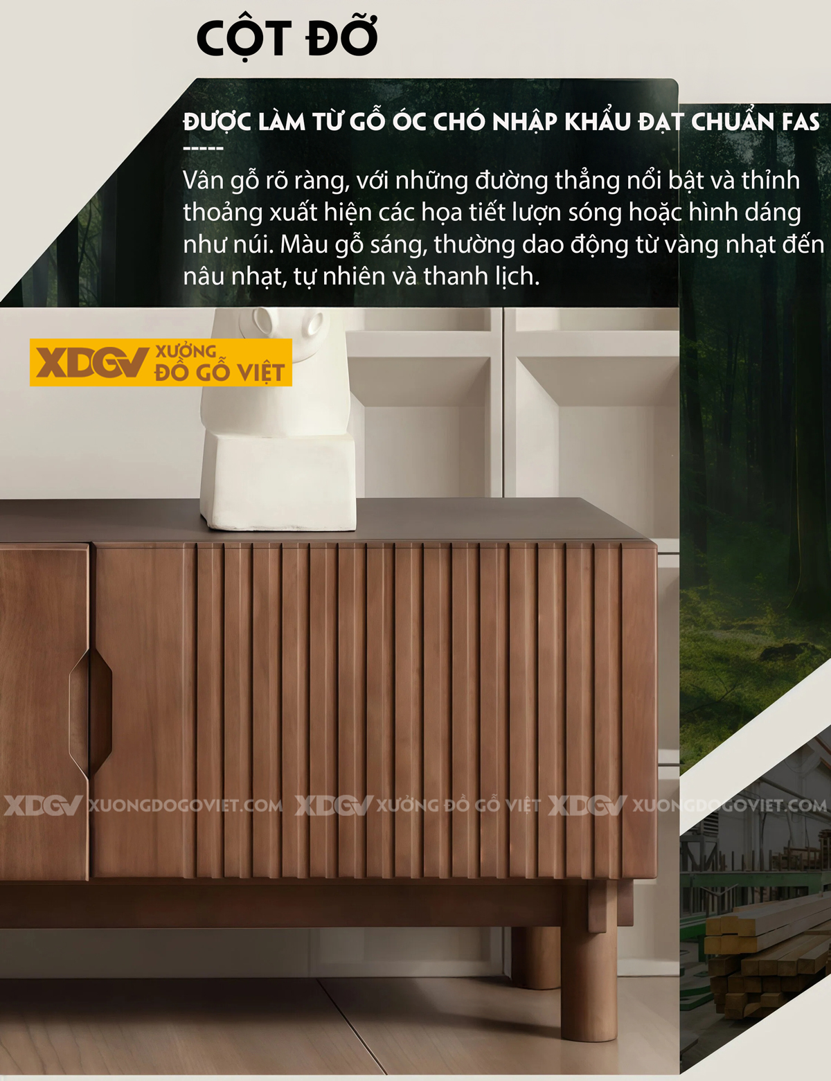 Kệ Tivi Phòng Khách Gỗ Óc Chó Cắt Rãnh CNC Tinh Xảo Hiện Đại