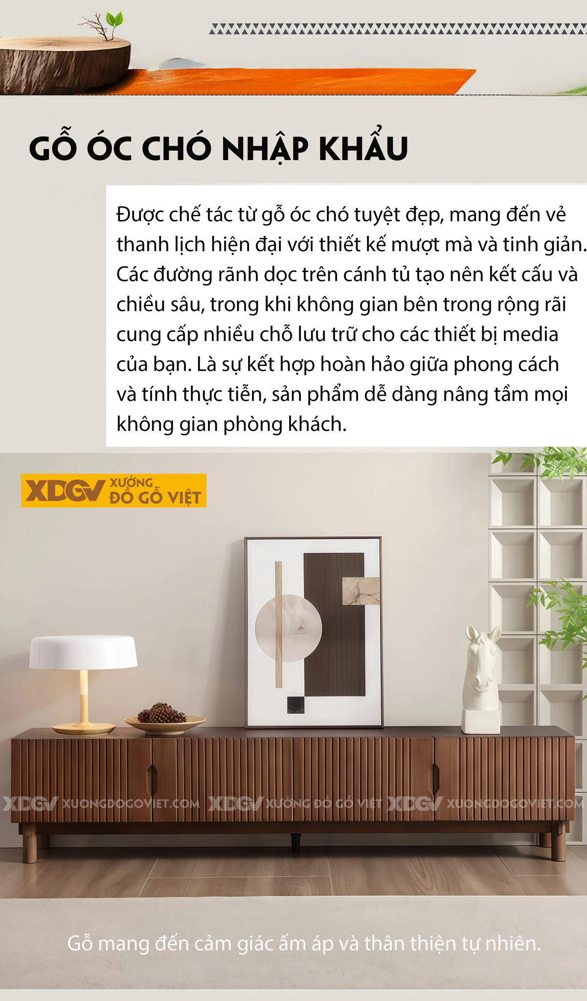 Kệ Tivi Phòng Khách Gỗ Óc Chó Cắt Rãnh CNC Tinh Xảo Hiện Đại