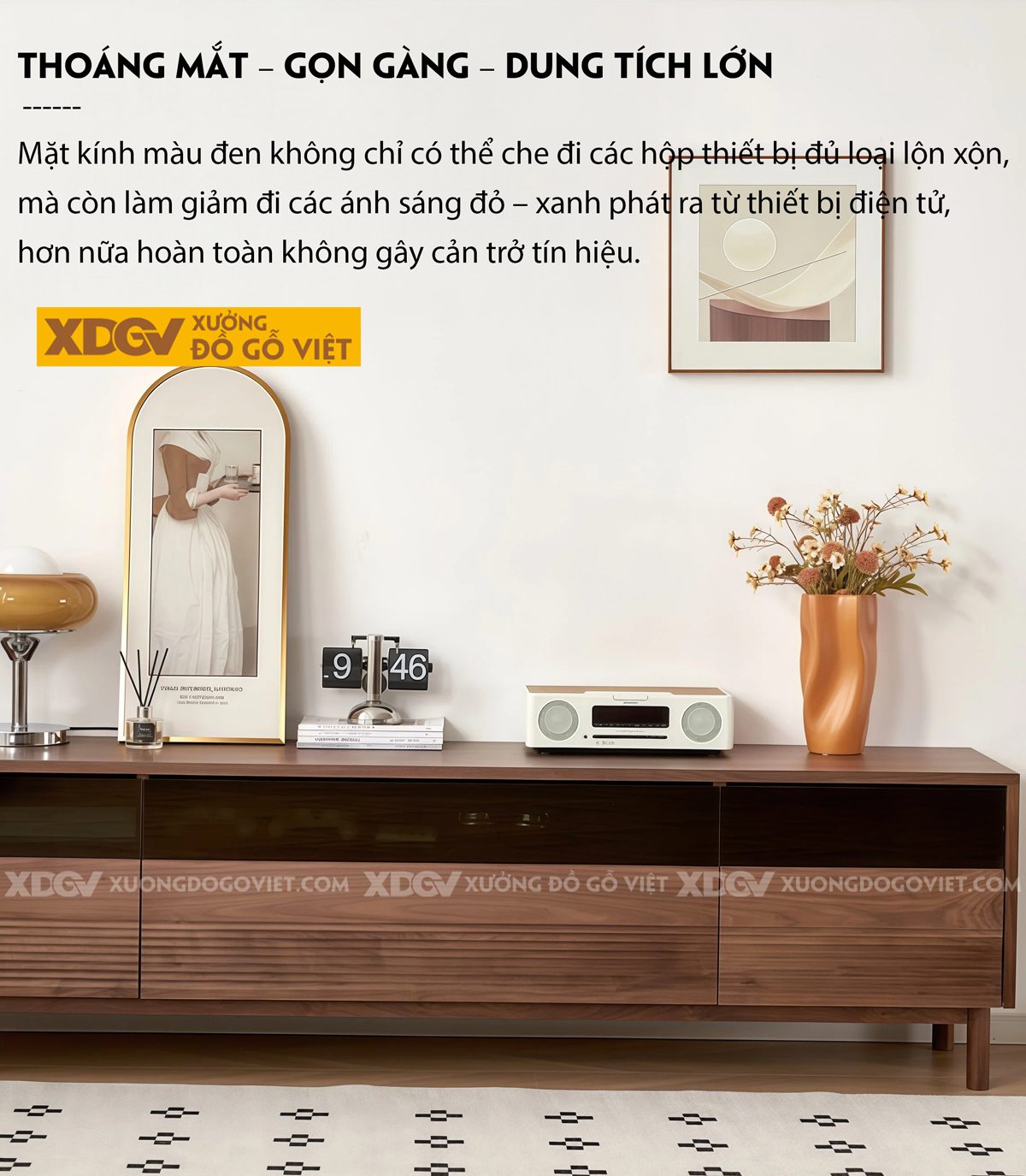 Kệ Tivi Phòng Khách Gỗ Óc Chó Chân Cao Kiểu Dáng Vuông Vức