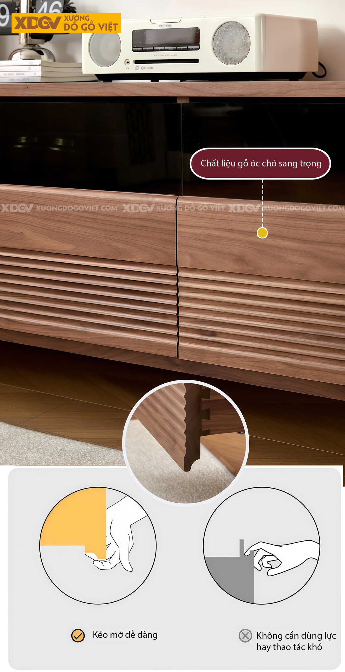 Kệ Tivi Phòng Khách Gỗ Óc Chó Chân Cao Kiểu Dáng Vuông Vức