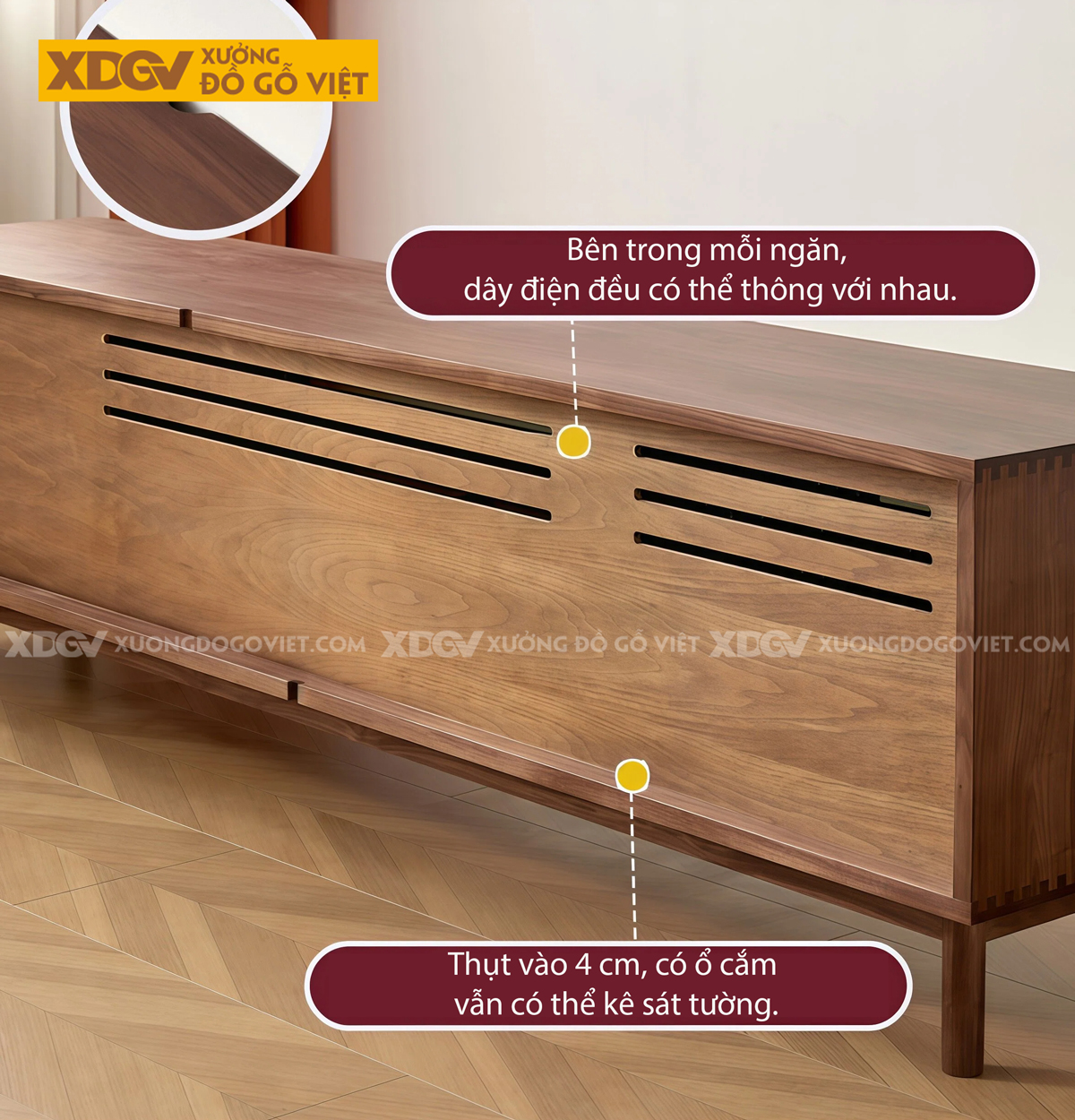 Kệ Tivi Phòng Khách Gỗ Óc Chó Chân Cao Kiểu Dáng Vuông Vức