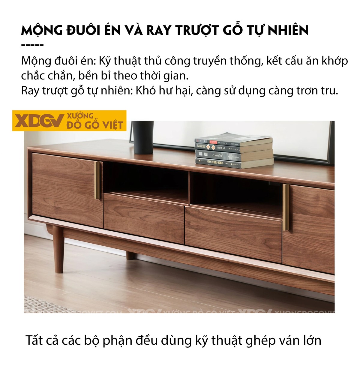 Kệ Tivi Phòng Khách Gỗ Óc Chó Chân Trụ Tròn Bố Cục Cân Đối