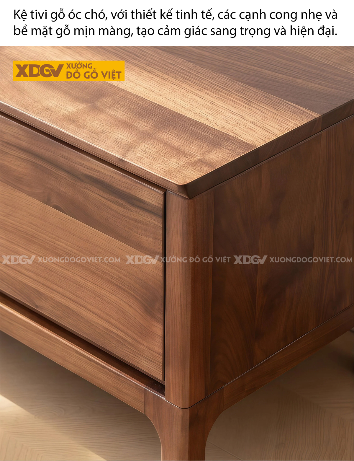 Kệ Tivi Phòng Khách Gỗ Óc Chó Dáng Thấp Phong Cách Bắc Âu