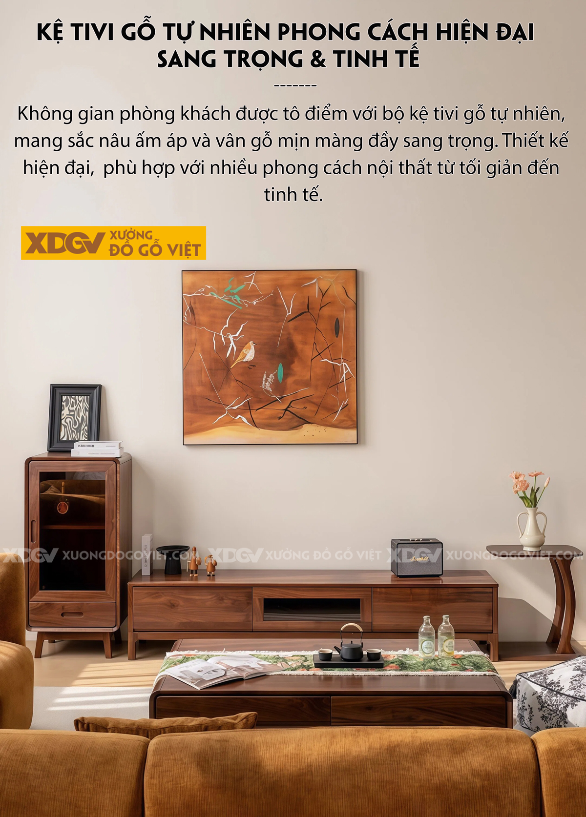 Kệ Tivi Phòng Khách Gỗ Óc Chó Dáng Thấp Phong Cách Bắc Âu