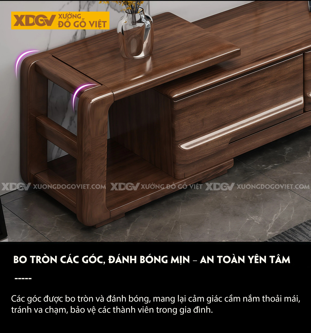 Kệ Tivi Phòng Khách Gỗ Óc Chó Kiểu Dáng Mạnh Mẽ Bề Thế