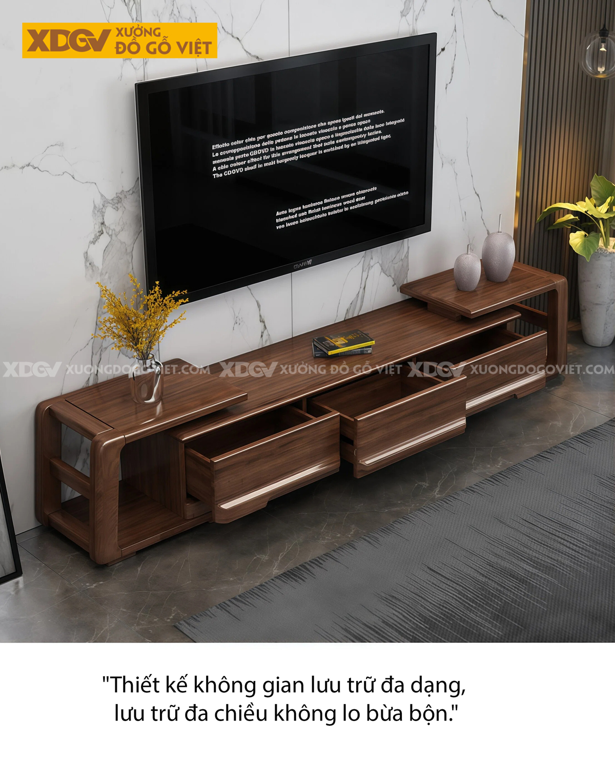 Kệ Tivi Phòng Khách Gỗ Óc Chó Kiểu Dáng Mạnh Mẽ Bề Thế