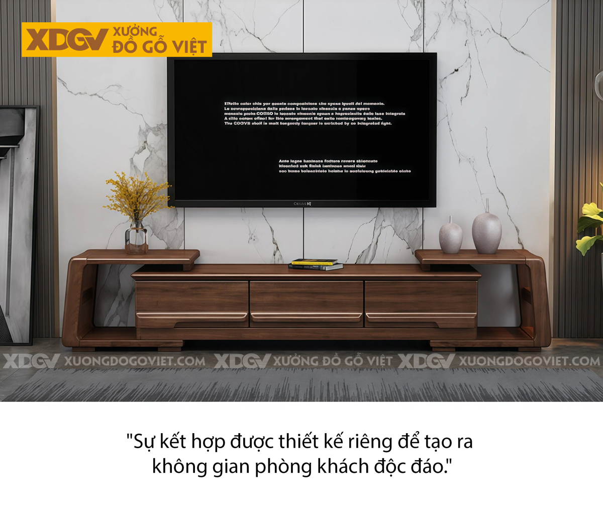 Kệ Tivi Phòng Khách Gỗ Óc Chó Kiểu Dáng Mạnh Mẽ Bề Thế